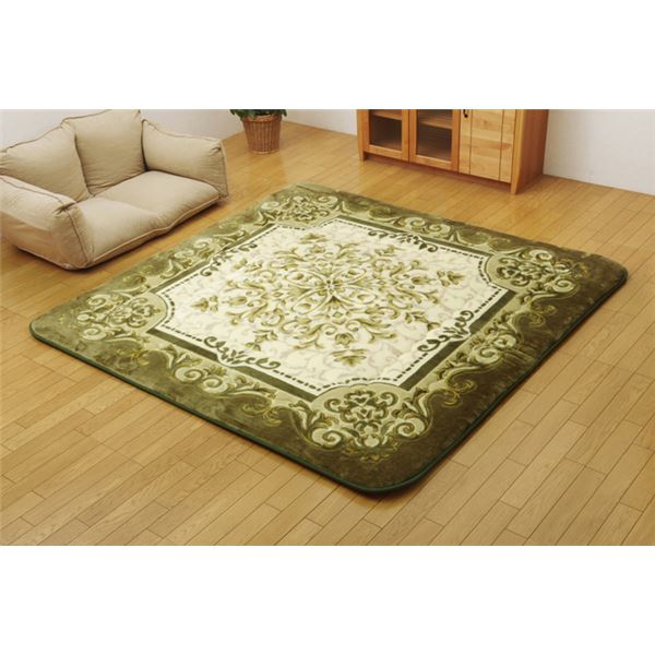 ラグマット/こたつ敷布団 【グリーン 約195&times;245cm】 日本製固綿40mm使用 弾力性抜群 ふっくら極厚敷布団 〔リビング〕【代引不可】｜リコメン堂ホームライフ館