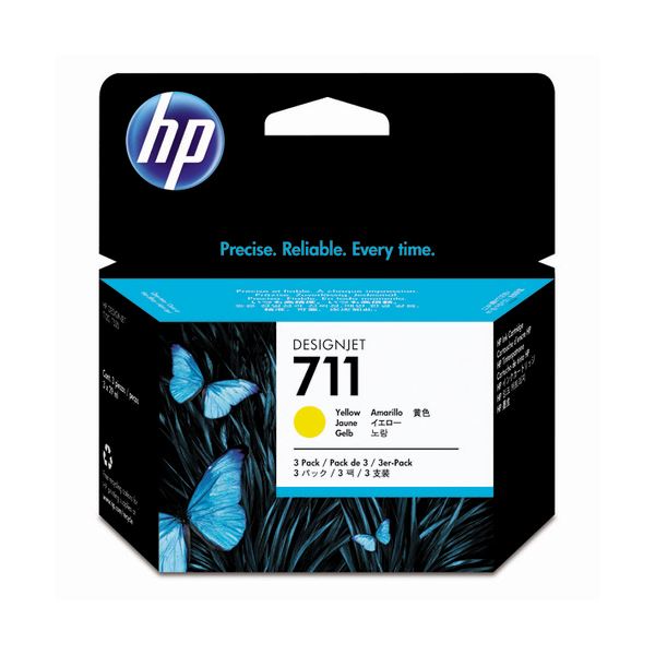 (まとめ) HP711 インクカートリッジ イエロー 29ml/個 染料系 CZ136A 1箱(3個) 【×3セット】