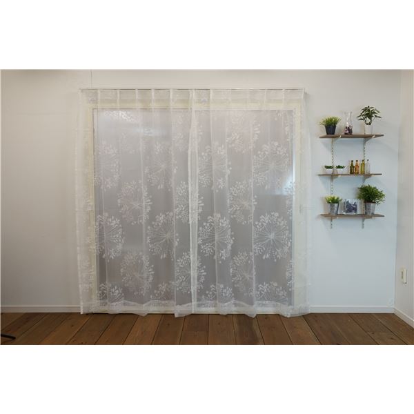 植物柄 レースカーテン 【幅100cm×丈198cm ホワイト 1枚入】 オパールプリント 『クッカボイル』 (代引不可)