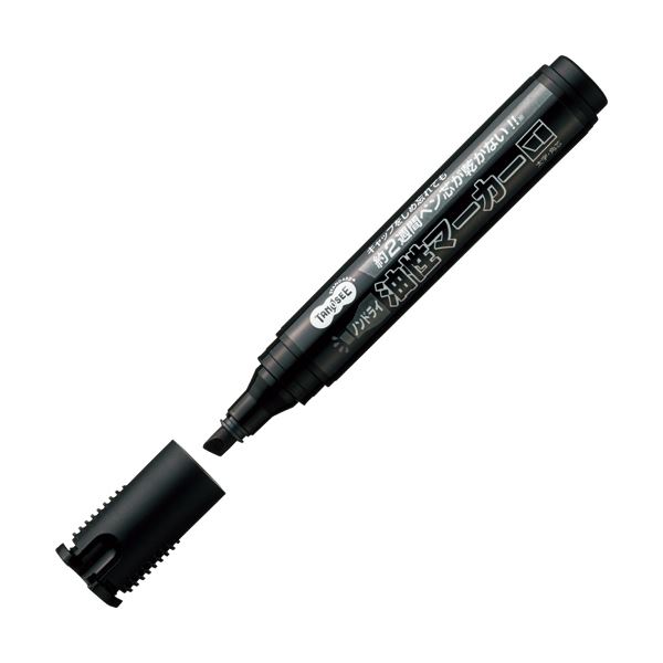 (まとめ) TANOSEE ノンドライ油性マーカー太字・角芯 黒 1セット（10本） 【×10セット】