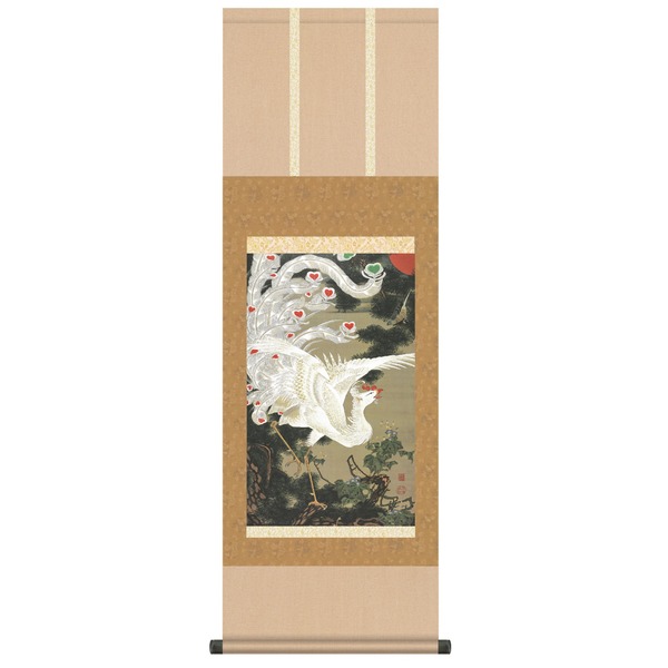 【干支掛軸】【動植綵絵掛軸】干支の掛軸・鳳凰・鶴・鶏■伊藤若冲 尺三掛軸 (老松白鳳図) (代引不可)|リコメン堂ホームライフ館