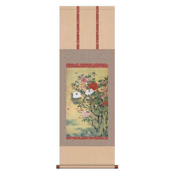 【干支掛軸】【動植綵絵掛軸】干支の掛軸・鳳凰・鶴・鶏■伊藤若冲 尺三掛軸 （牡丹図） (代引不可)｜リコメン堂ホームライフ館