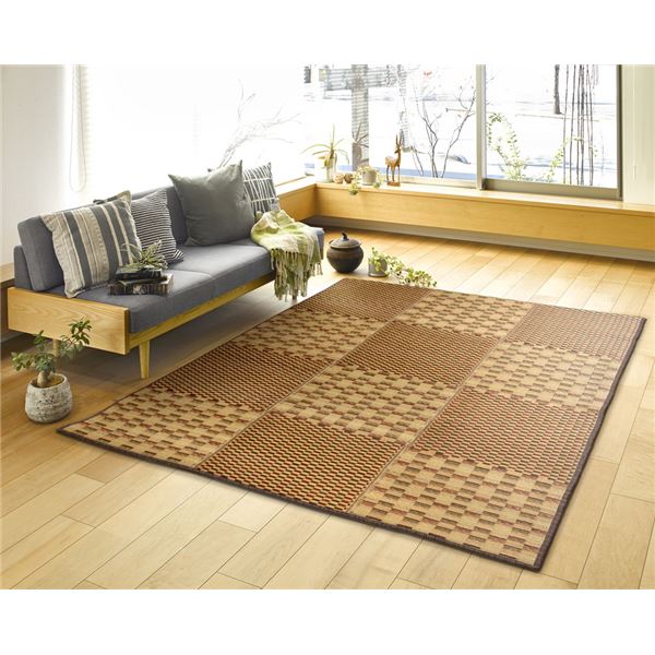 い草 ラグマット 絨毯 約240×240cm ブラウン 抗カビ い草コンパクトパフラグ 裏貼り 撥水 キハチ リビング ダイニング【代引不可】|リコメン堂ホームライフ館