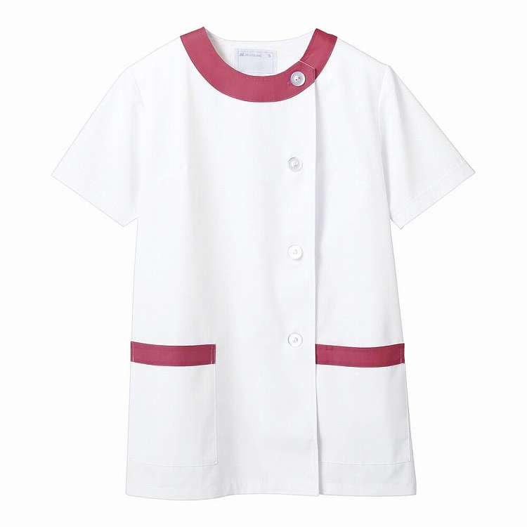女性用調理衣半袖 1-094 白/ピンク S(代引不可)【送料無料】