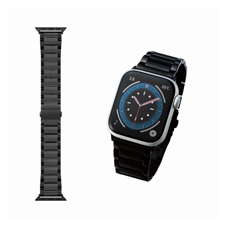 エレコム ELECOM Apple Watch アップルウォッチ 44mm 42mm バンド プレミアムステンレス 3つ折れプッシュ式 ブラック AW-44BDSS3BK(代引不可)【送料無料】