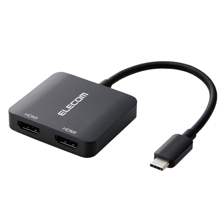 エレコム USB Type-C - HDMI 変換 USB-C プラグ to HDMIポート×2 12cm 4K 60Hz タイプC ポート搭載機器各種対応 3画面表示 ブラック ELECOM(代引不可)【送料無料】