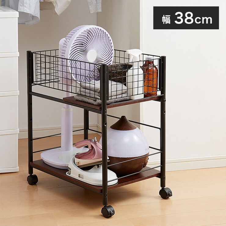【送料無料】木製収納ラック(キャスター付き) Furniture ワゴン 高さ69cm 3段 木製 アイアン （ カート キャスター付