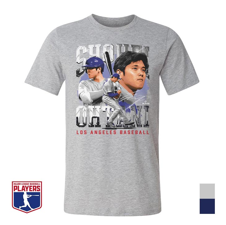 MLBPA公式ライセンス 大谷翔平グラフィックTシャツ 二刀流柄 S/M/L/XL メンズ レディース グレー ブルー 直輸入品 大谷翔平 Tシャツ ドジャース 応援 グッズ 野球 メジャーリーグ MLB(代引不可)【送料無料】