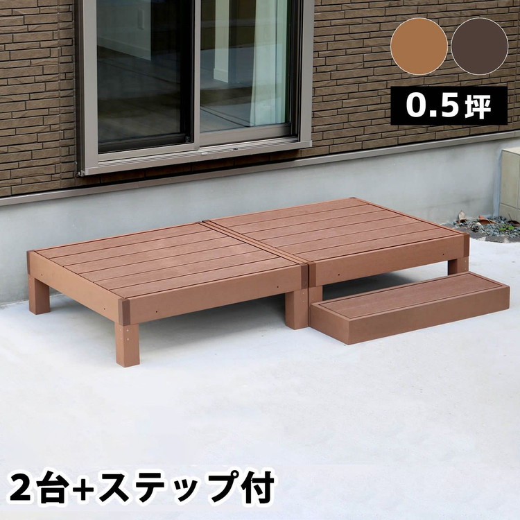 人工木ウッドデッキ ecofeel(エコフィール)2台 ステップセット PWDE-2P-STP 樹脂製 縁台 縁側 DIY キット ウッドテラス セット ウッドパネル 腐らない 庭 屋外 新築 外構(代引不可)【送料無料】