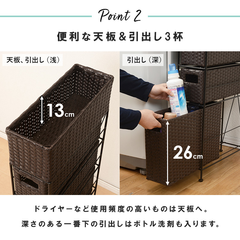 新到着 ランドリーラック 3杯 引き出し スリム 幅15.5cm ラタン調 完成品 収納 かご カゴ 籠 棚 すき間収納 ランドリーバスケット  キャスター ランドリーチェスト 洗面所 サニタリー 脱衣所 代引不可 fucoa.cl