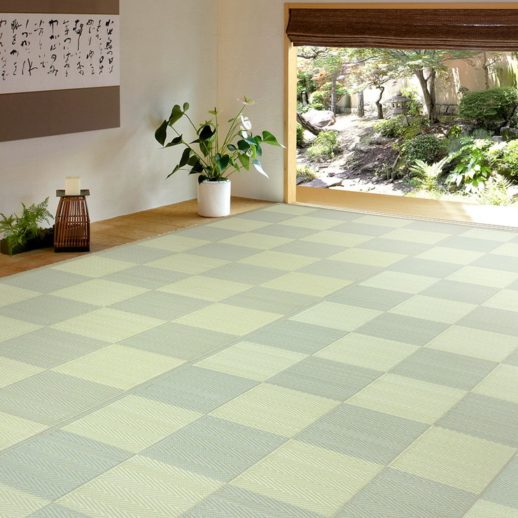 い草風カーペット 抗菌加工 348×352cm 洗える PP柄上敷き 倉間 花ござラグ かわいい 市松柄 保育園 着替えスペース レジャーシート 寝ござ(代引不可)【送料無料】|リコメン堂ホームライフ館