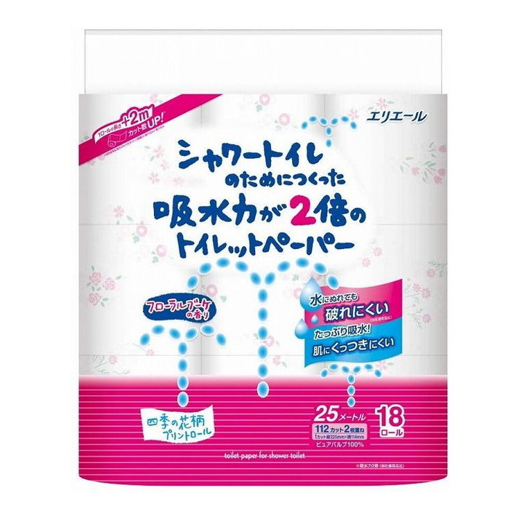 【単品8個セット】 シャワー吸水力が2倍のトイレットフラワー18R 大王製紙株式会社(代引不可)【送料無料】｜リコメン堂ホームライフ館