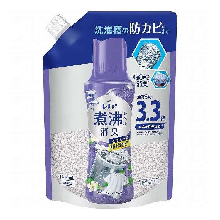 【単品5個セット】 レノア煮沸レベル消臭抗菌ビーズ 洗濯槽の防カビ クリーンフレッシュの香りつめかえ用超特大(代引不可)【送料無料】|リコメン堂ホームライフ館