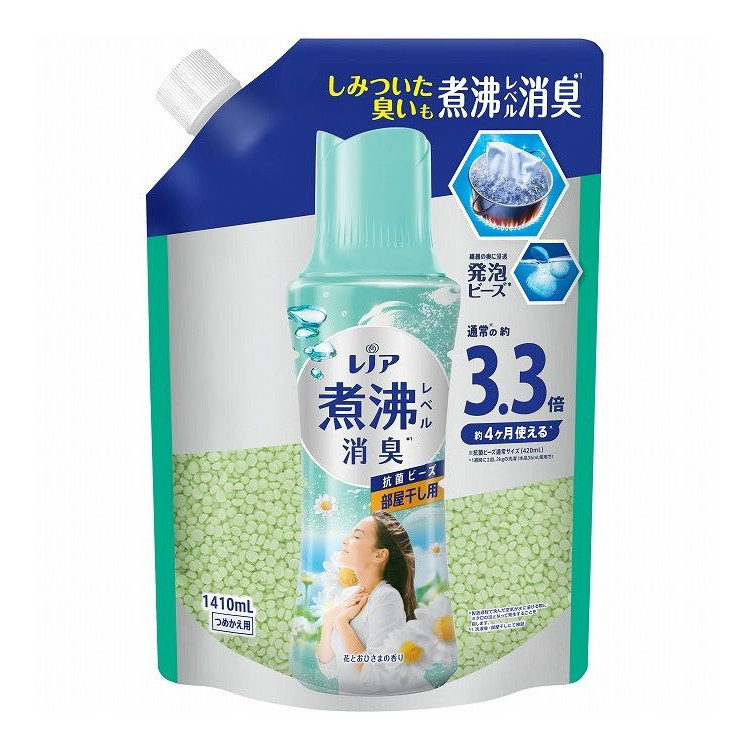 【単品6個セット】 レノア煮沸レベル消臭抗菌ビーズ部屋干し 花とおひさまの香り つめかえ用超特大 1410ML(代引不可)【送料無料】|リコメン堂ホームライフ館