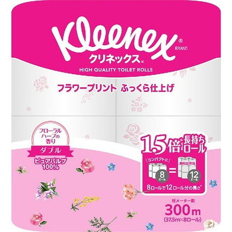 【単品14個セット】クリネックス 長持ち プリント 8ロール(ダブル)( フローラルハーブ) 日本製紙クレシア(代引不可)【送料無料】
