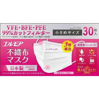 【単品7個セット】 エルモア不織布マスク小さめサイズ30枚 カミ商事株式会社(代引不可)【送料無料】|リコメン堂ホームライフ館