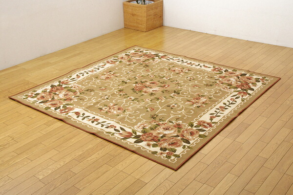 ナイロン 花柄 簡易カーペット 撥水キャンベル ベージュ 江戸間3畳(約176×261cm)(代引不可)【送料無料】|リコメン堂ホームライフ館