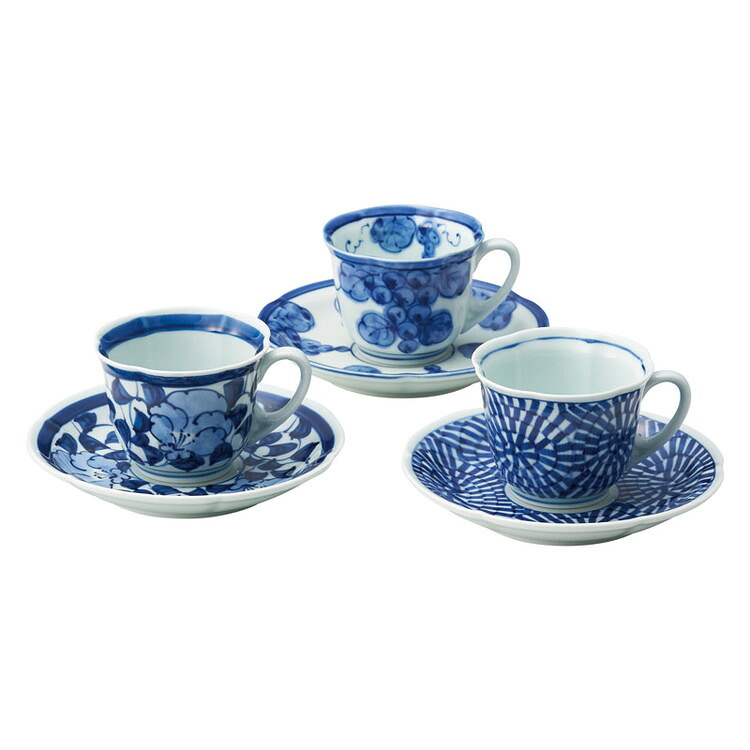 古伊万里青磁絵珈琲三ツ組珈琲碗皿揃 波佐見焼 和陶器 007-241M(代引不可)【送料無料】|リコメン堂ホームライフ館