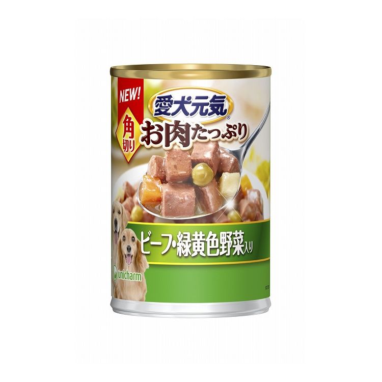 【24個セット】 ユニチャーム 愛犬元気 缶 角切りビーフ・緑黄色野菜入り 375g【送料無料】