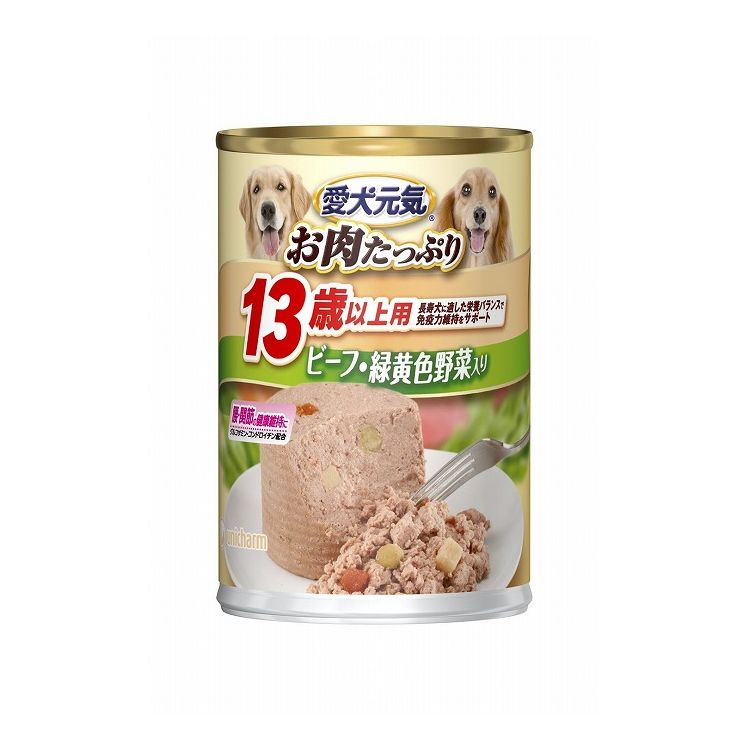 【24個セット】 ユニチャーム 愛犬元気 缶13歳以上用ビーフ・緑黄色野菜入り 375g【送料無料】
