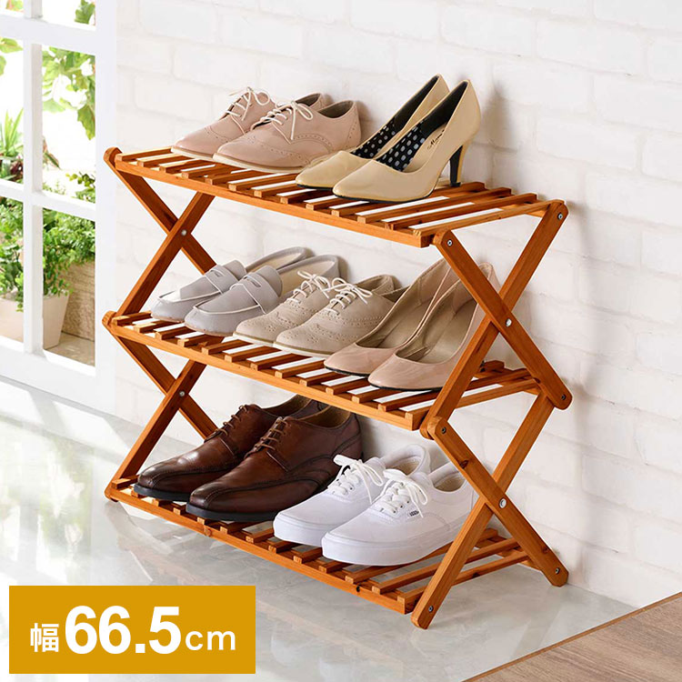 天然木 折りたたみ シューズラック 3段 オープンラック ガーデンラック 棚 シェルフ フラワースタンド 花台 ウッドラック ガーデニング 木製 玄関収納 スリッパラック アウトドア キャンプ おしゃれ 全商品オープニング価格特別価格