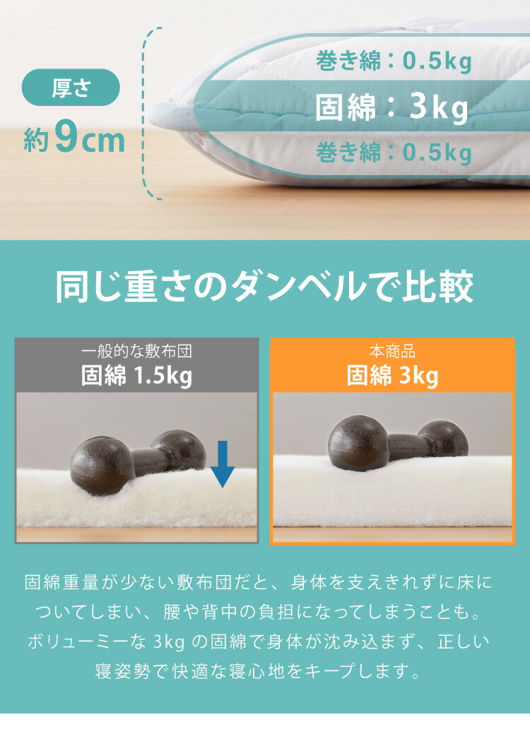 上品なスタイル 日本製 抗菌防臭 増量1.8kg 布団3点セット シングル 洗える 三層敷布団 掛け布団 頸椎安定型 枕 抗菌 防臭 防ダニ  布団セット 洗濯OK ほこりが出にくい ふとん セット 一人暮らし 新生活 来客 ostermalm.fi