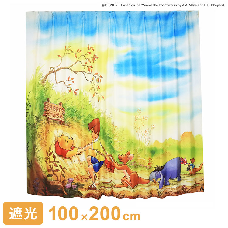 MORIPiLO ディズニー 遮光カーテン 幅100x200cm丈 2枚組 くまのプーさん (絵羽柄 つながる一枚絵アートカーテン) 洗える 可愛い グッズ イエロー Disney キャラクター(代引不可)【送料無料】｜リコメン堂ホームライフ館 9,641円