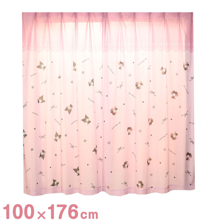 MORIPiLO サンリオ レースカーテン 幅100x176cm丈 2枚組 マイメロディ クロミ 真夜中のメロクロ (絵羽柄 つながる一枚絵アートカーテン) 洗える 可愛い グッズ sanrio(代引不可)【送料無料】