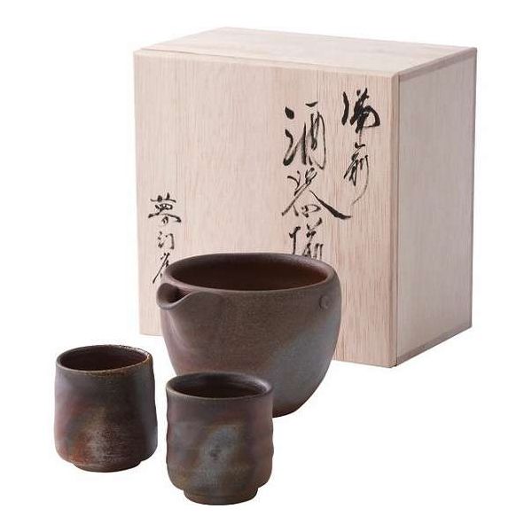 備前焼 山天窯 棧切り 酒器揃 S-69(代引不可)【送料無料】|リコメン堂ホームライフ館