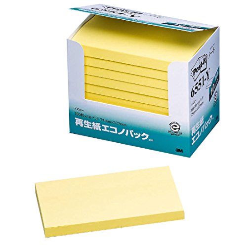 ポスト・イット ノート 75x127mm 100枚x10個 イエロー 6551-Y (1箱)