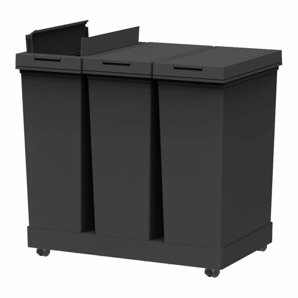 紙くずかご 棚下で使えるうしろ押し3カテゴリー化手押し車 20L×3 黒いこと(代引不可)【貨物輸送無料】