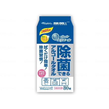 大王製紙 エリエール除菌できるアルコールタオル ケース つめかえ用80枚 733505(代引不可)【送料無料】｜リコメン堂ホームライフ館