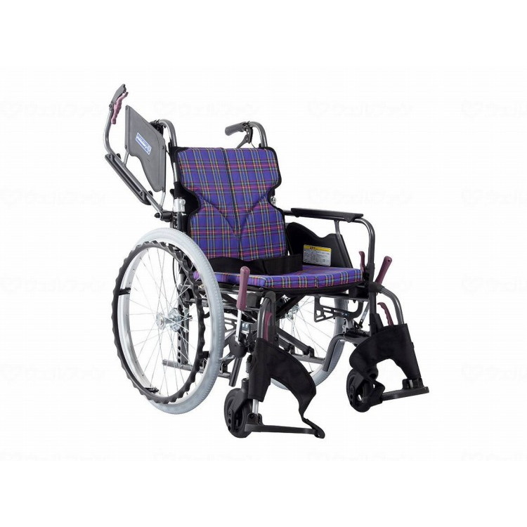 カワムラサイクル モダンBstyle 自走用 22インチ中・高床/紫チェック(A11)/座幅38-前座43cm(代引不可)【送料無料】