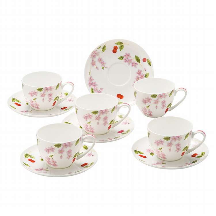 エインズレイ チェリーブロッサムハピネス 5客紅茶碗皿 CBPH34006-5(代引不可)【貨物輸送無料】