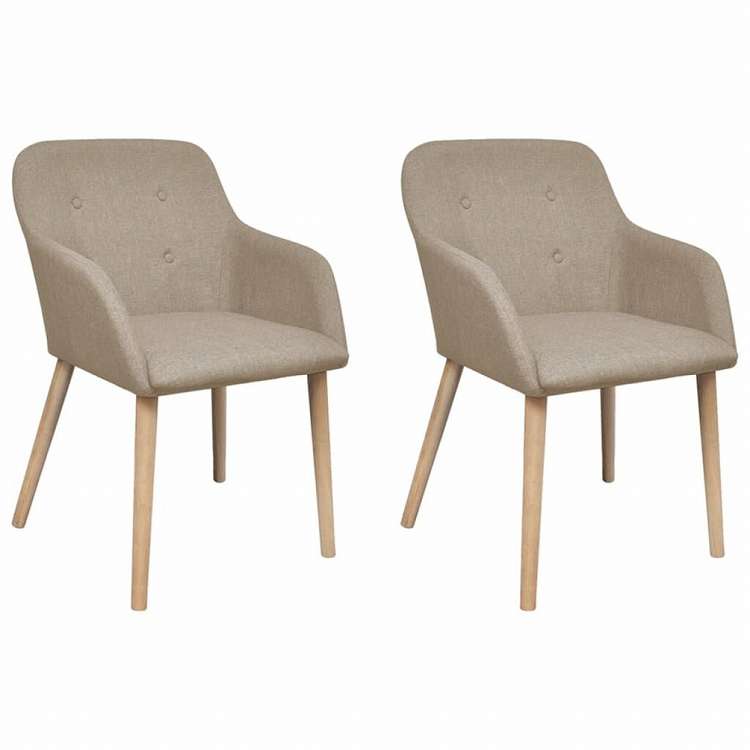 vidaXL ダイニングチェア 2点 ベージュ 布&オーク無垢材家具 チェア キッチン・ダイニングルームチェア(代引不可)|リコメン堂ホームライフ館