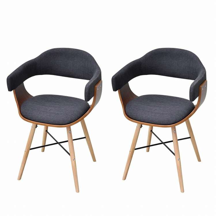 vidaXL ダイニングチェア 2点セット ダークグレー 曲木細工&布張り家具 チェア キッチン・ダイニングルームチェア(代引不可)