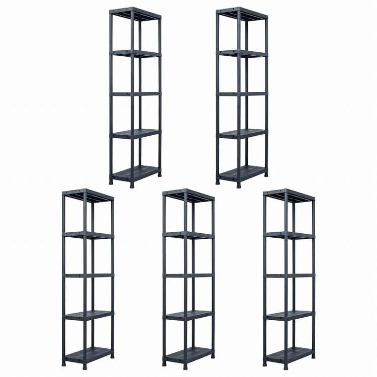 vidaXL 収納棚ラック 5点セット ブラック 125 kg 60x30x180 cm プラスチックビジネス&工業用 工業用収納 業務用収納棚(代引不可)
