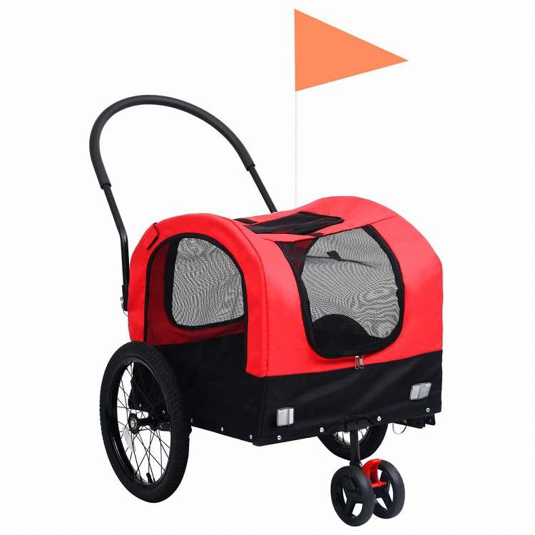 vidaXL 2-in-1 ペット用 自転車トレーラー&ジョギングベビーカー レッド&ブラック動物&ペット用品 ペット用品 ペットカート(代引不可)