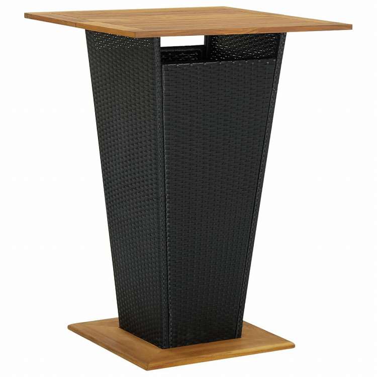vidaXL バーテーブル ブラック 80x80x110cm ポリラタン&アカシア無垢材家具 アウトドア家具 アウトドアテーブル(代引不可)