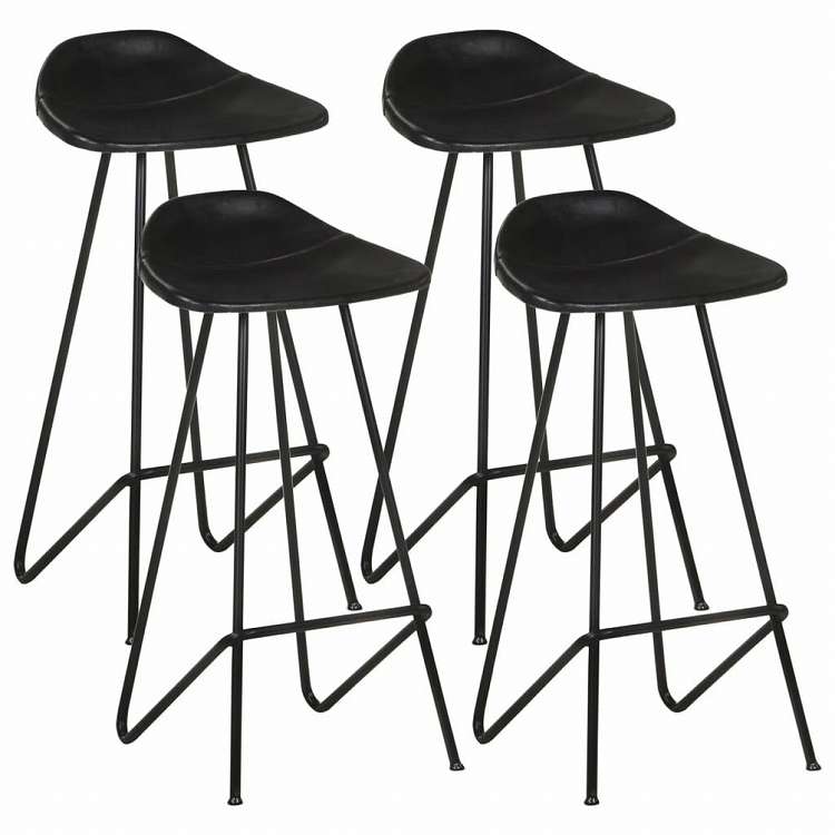 vidaXL バースツール 4点 ブラック 本山羊革製家具 チェア テーブル・バースツール(代引不可)
