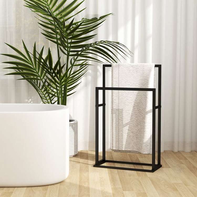 vidaXL 自立式タオル掛け ブラック 48x24x78.5 cm 鉄製ホーム&ガーデン バスルーム用品 タオルラック・ホルダー(代引不可)