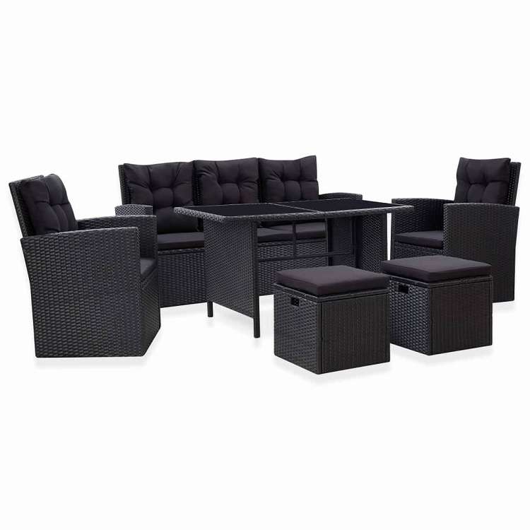 vidaXL ガーデンラウンジ6点セット クッション付き ポリラタン製 ブラック 家具 アウトドア家具 屋外家具セット｜リコメン堂ホームライフ館