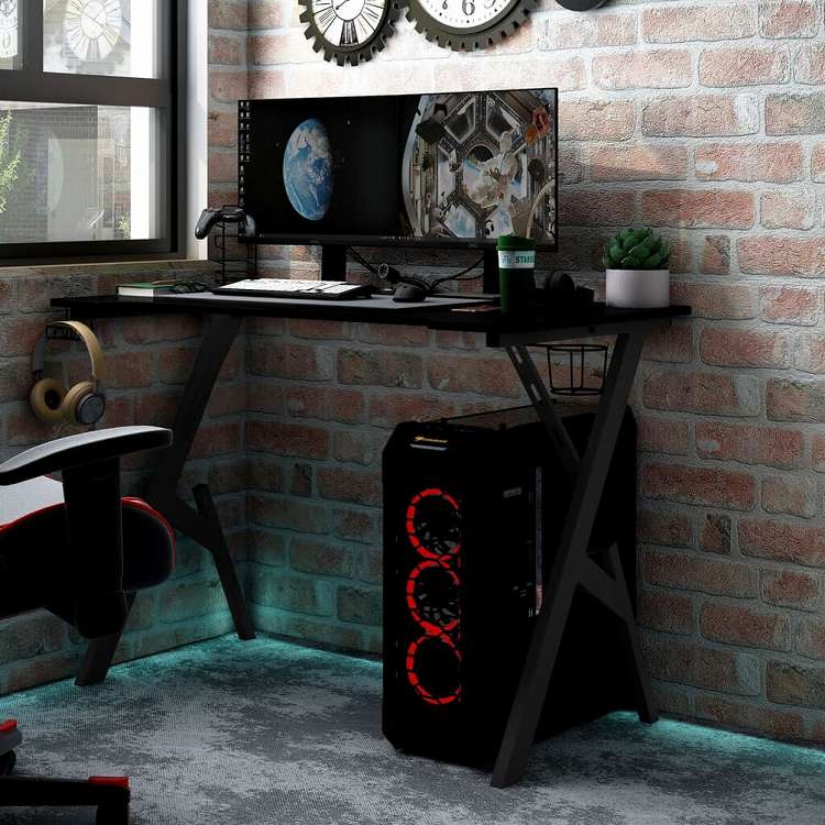 vidaXL ゲーミングデスク Y字型脚 黒いこと 90x60x75 糎調度品 執務室調度品 学習机(代引不可)