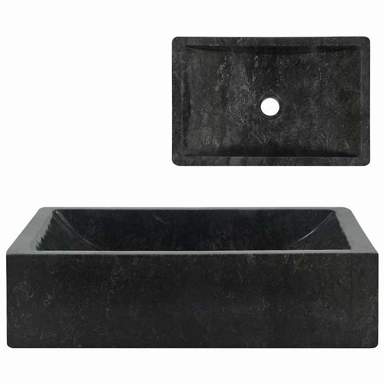 vidaXL 洗面器 45x30x12 cm 大理石 ハイグロスブラック ハードウェア 配管 配管器具 シンク 洗面器