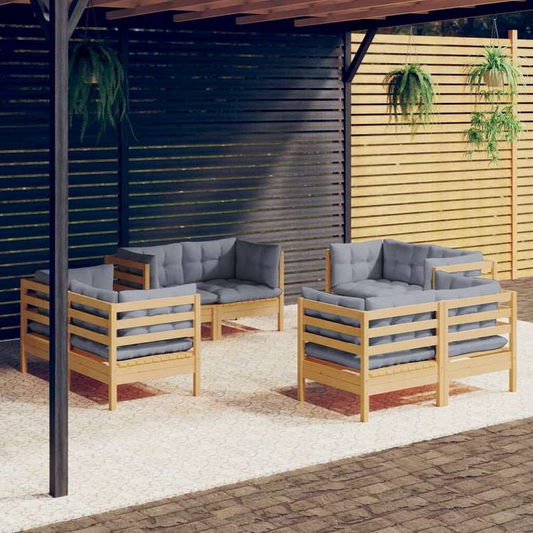 vidaXL ガーデンラウンジセット 8点 グレークッション付き パインウッド家具 アウトドア家具 屋外家具セット(代引不可)