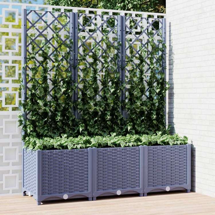 vidaXL ガーデンプランター トレリス付き ブルーグレー 120x40x136 cm PPホーム&ガーデン 芝&ガーデン ガーデニング 鉢植え・プランター(代引不可)|リコメン堂ホームライフ館
