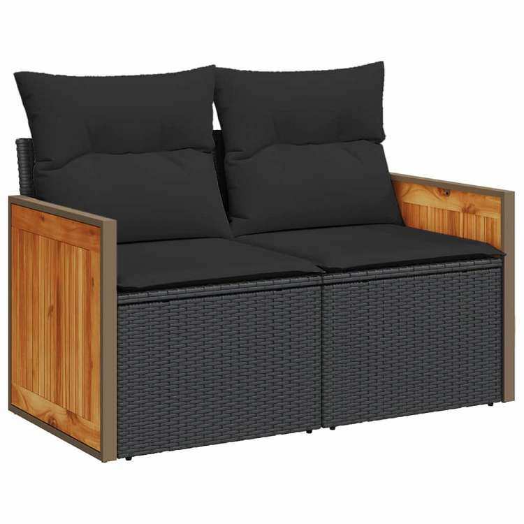 vidaXL ガーデンソファ クッション付き 2人掛け ブラック ポリラタン 家具 アウトドア家具 屋外椅子 屋外ソファ｜リコメン堂ホームライフ館
