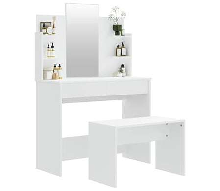 vidaXL ドレッシングテーブルセット ホワイト 96x40x142cm家具 キャビネット&収納 洗面・化粧台ユニット 寝室用化粧用テーブル(代引不可)｜リコメン堂ホームライフ館