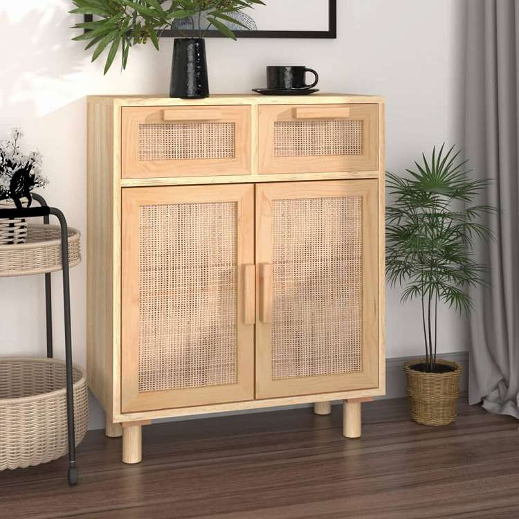 vidaXL サイドボード ブラウン 60x30x75 cm パイン無垢材&天然ラタン家具 キャビネット&収納 サイドボード(代引不可)