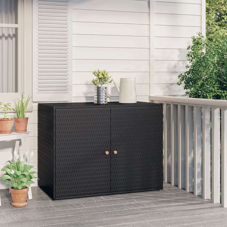 vidaXL 庭用収納キャビネット 100x55.5x80 cm ポリラタン製 ブラック家具 キャビネット&収納 収納キャビネット・ロッカー(代引不可)|リコメン堂ホームライフ館